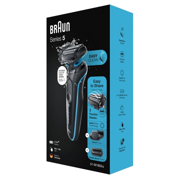 Braun Series 5 51-M1850s Folie shaver Sort, Blå