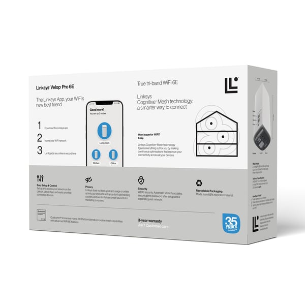 Linksys Velop Pro 6E Mesh WiFi 6E True Tri‑Band-system