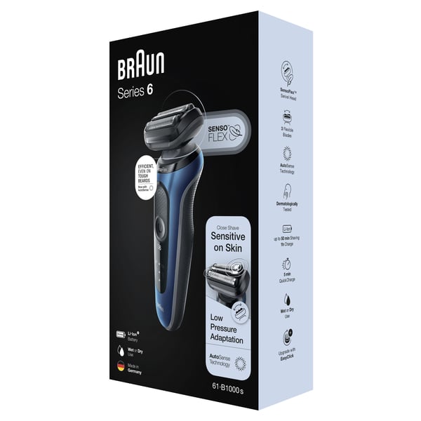 Braun Series 6 61-B1000s Folie shaver Sort, Blå