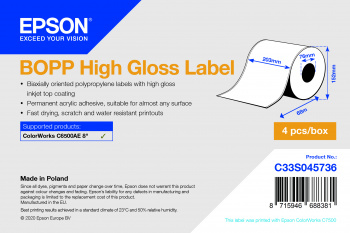 Epson BOPP High Gloss Label - Continuous Roll: 203mm x 68m Epson BOPP High Gloss Label - Continuous Roll: 203mm x 68m