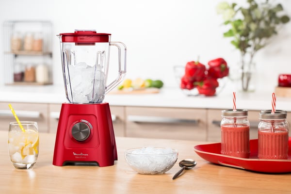 Moulinex LM420510 tehosekoitin 2 L Pöydällä pidettävä tehosekoitin 550 W Punainen, Läpinäkyvä