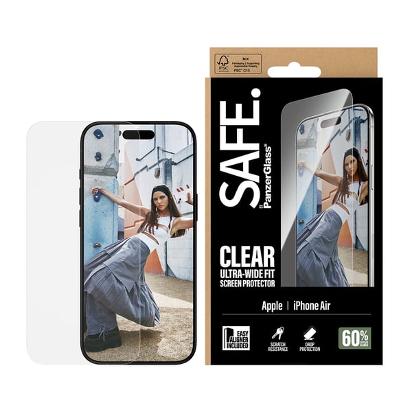 PanzerGlass SAFE. by ® Screen Protector iPhone Air | Ultra-Wide Fit w. EasyAligner Genomskinligt skärmskydd Apple 1 styck