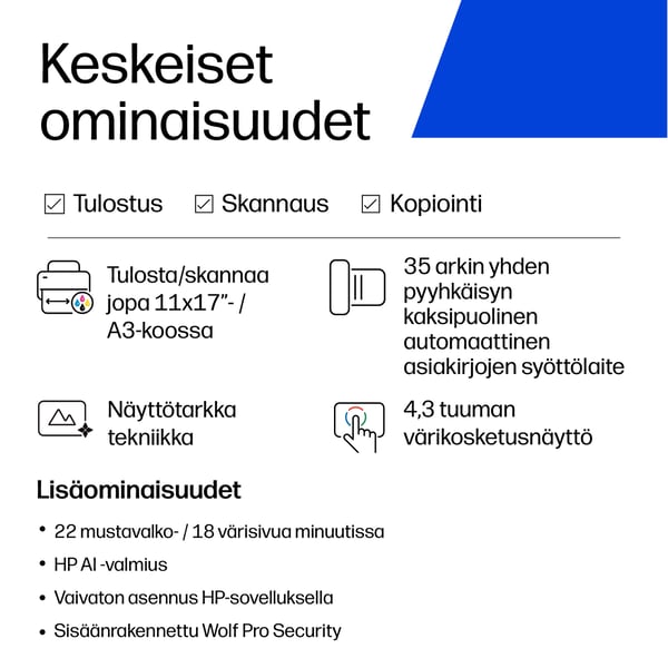 HP OfficeJet Pro 9730e Langaton All-in-One Väri Tulostin, Instant Ink; kaksipuolinen tulostus