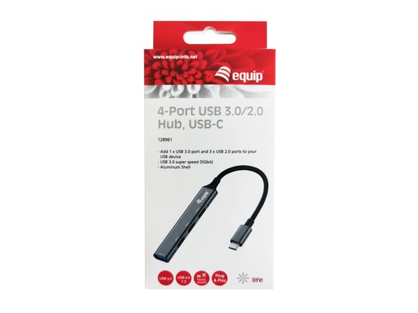 Equip 128961 gränssnittshubbar USB 3.2 Gen 1 (3.1 Gen 1) Type-C 5000 Mbit/s Svart, Grå