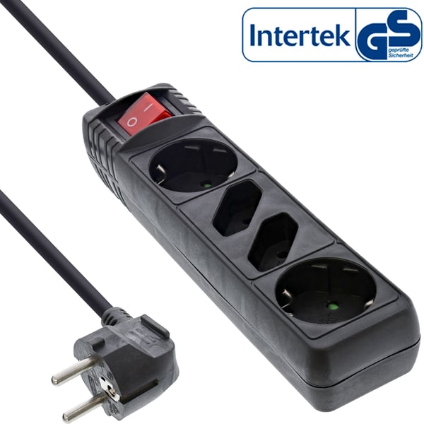 InLine 16443S stikdåse 3 m 2 AC stikkontakt(er) Sort