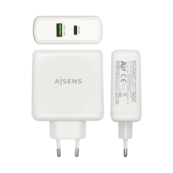 AISENS ASCH-2PD30QC-W mobilladdare GPS, Spelkontroller, MP3, MP4, Mobiltelefon, Bärbar dator, Smartphone, Surfplatta Vit AC Snabb laddning inomhus