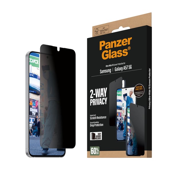PanzerGlass ® 2-Way Privacy Skærmbeskyttelse Samsung Galaxy A57 5G | Ultra-Wide Fit m. EasyAligner