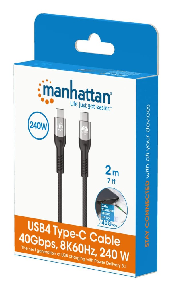 Manhattan 356381 USB-kabel USB4 Gen 3x2 2 m USB C 40 Gbit/sek. 240 W Sort