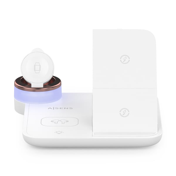AISENS ASCH-15W4WC061-W oplader til mobil enhed Hovedtelefoner, Smartphone, SmartWatch Hvid USB Trådløs opladning Indendørs