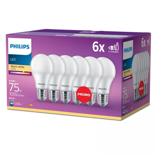 Philips Lamppu 75 W A60 E27 x6
