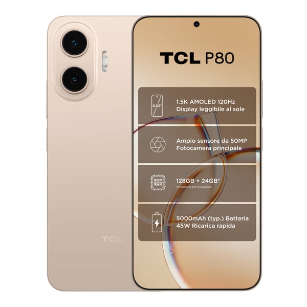 TCL P80 17,4 cm (6.83") Kaksois-SIM Android 16.0 5G USB Type-C 8 GB 128 GB 5000 mAh Kulta