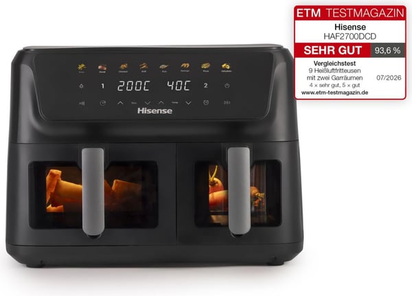 Hisense HAF2700DCD Kaksois 11 L Erillinen 2700 W Kuumakiertoilmakypsennin Musta
