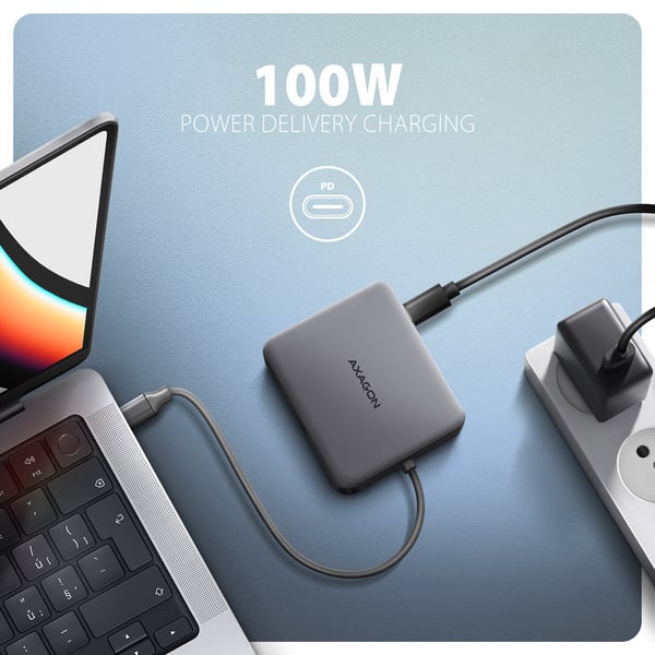 Axagon N HMC-5HL USB 5Gbps hub 2x USB-A HDMI 4k/60Hz RJ-45 GLAN PD 100W kabel USB-C Langallinen USB 3.2 Gen 1 (3.1 Gen 1) Type-C Hopea