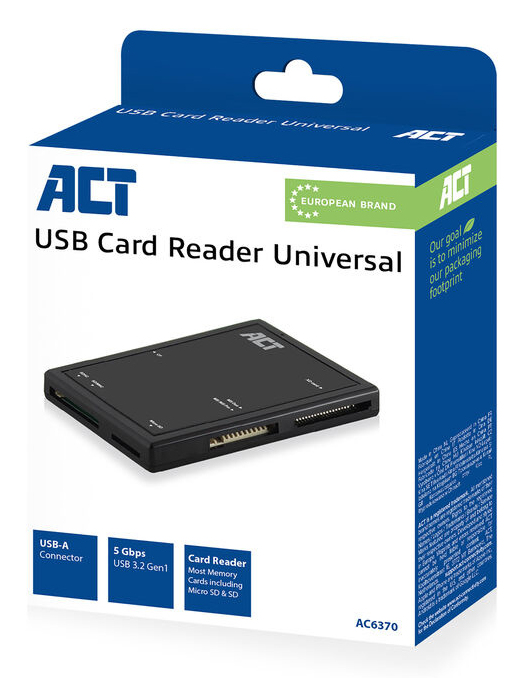 ACT AC6370 kortinlukija USB 3.2 Gen 1 (3.1 Gen 1) Type-A Musta