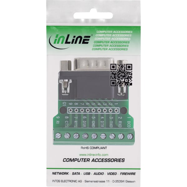 InLine 92501D kabelsamler Terminal block / D-Sub 9 Sort, Grøn