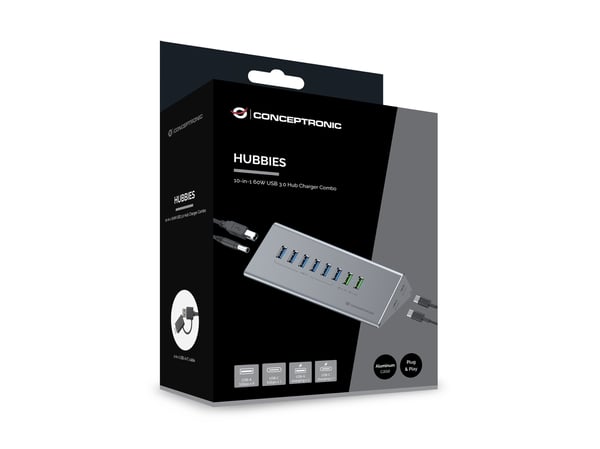 Conceptronic HUBBIES18G gränssnittshubbar USB 3.2 Gen 1 (3.1 Gen 1) Type-B 5000 Mbit/s Grå