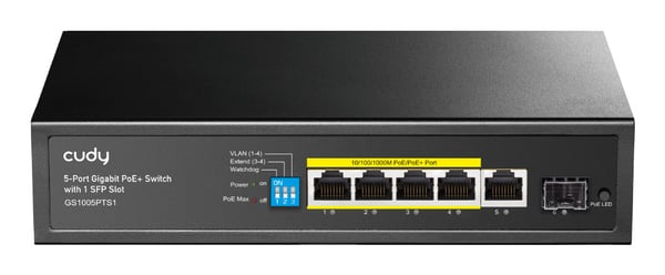 Cudy GS1005PTS1 nätverksswitchar Ohanterad Gigabit Ethernet (10/100/1000) Strömförsörjning via Ethernet (PoE) stöd Svart