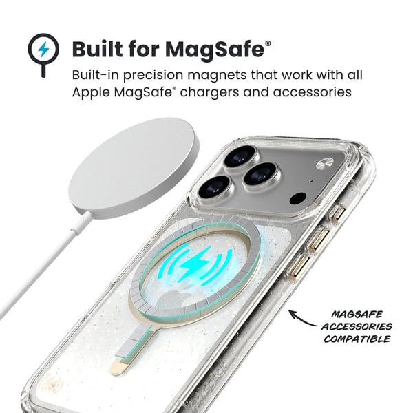 Speck Presidio Lux MagSafe - iPhone 17 Pro Cover (Glitter / Guld Metallic)