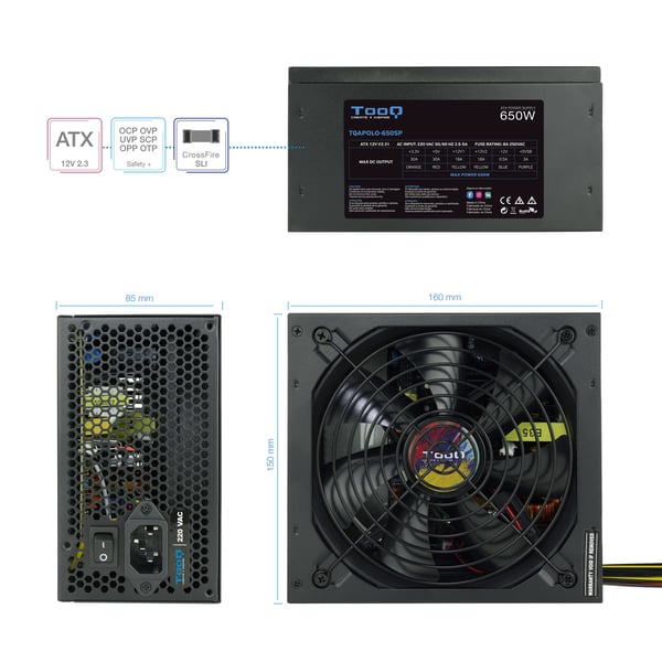TooQ TQAPOLO-650SP enhed til strømforsyning 650 W 20+4 pin ATX ATX Sort