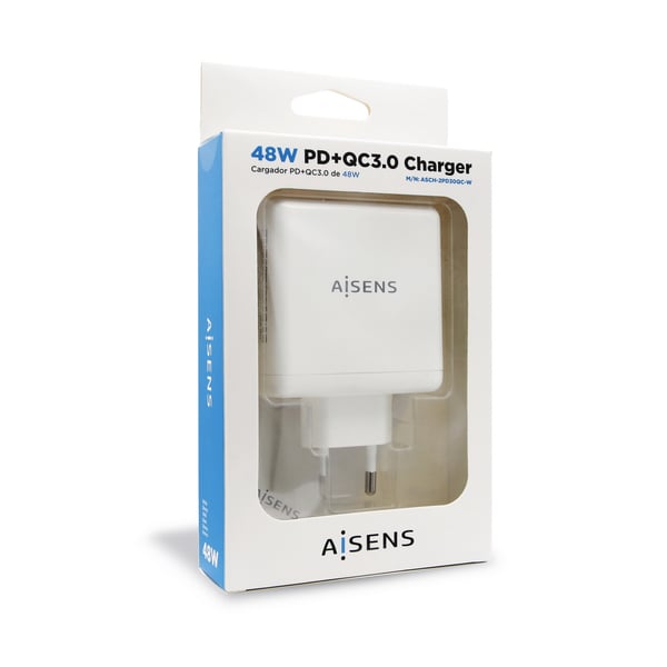 AISENS ASCH-2PD30QC-W mobilladdare GPS, Spelkontroller, MP3, MP4, Mobiltelefon, Bärbar dator, Smartphone, Surfplatta Vit AC Snabb laddning inomhus