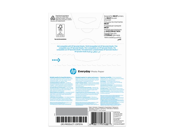 HP Everyday Photo-papper, glättat, 200 g/m2, 10 x 15 cm (101 x 152 mm), 100 ark
