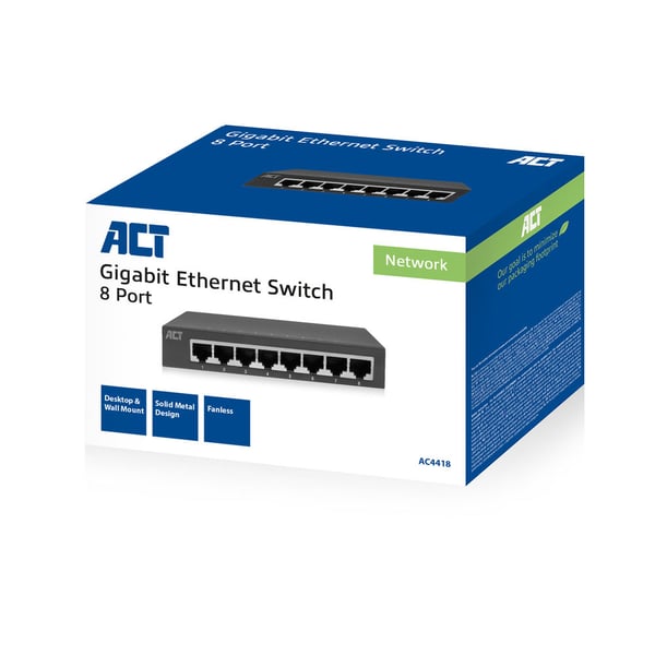 ACT AC4418 nätverksswitchar Ohanterad Gigabit Ethernet (10/100/1000) Grå