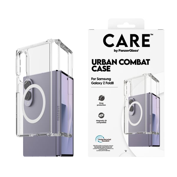 PanzerGlass CARE™ by ® Urban Combat Case Transparent m. Hvid Qi Samsung Fold8