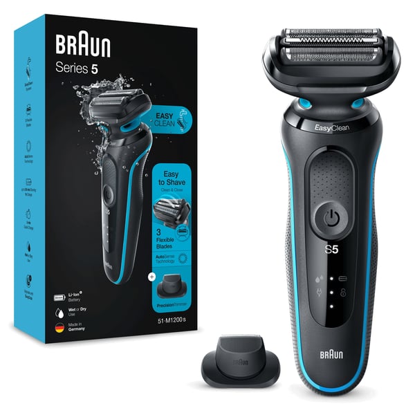 Braun Series 5 51-M1200s rakapparater för män Folierakapparat Trimmer Svart, Blå