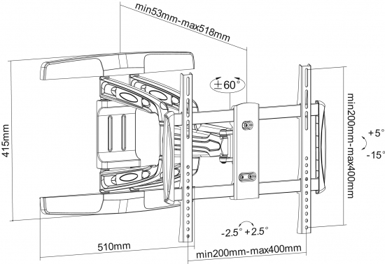 Equip 650314 TV-kiinnike 139,7 cm (55") Musta