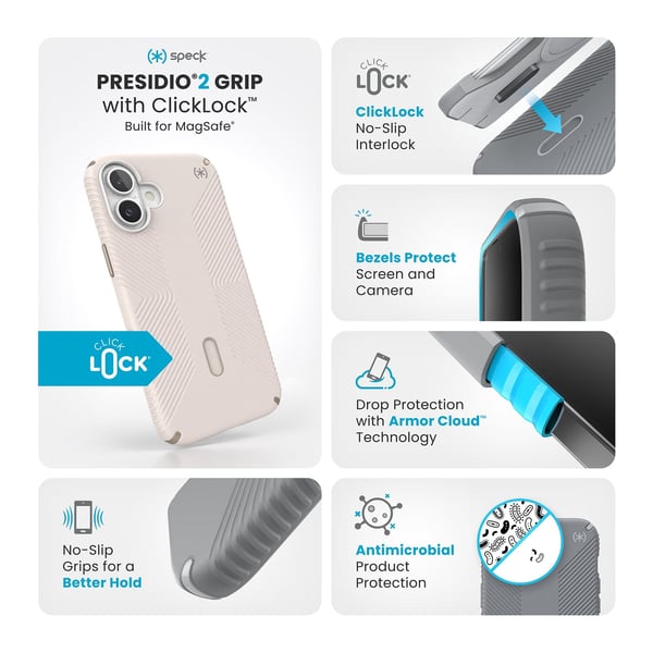 Speck Presidio2 Grip ClickLock & MagSafe til iPhone 16 Plus beige
