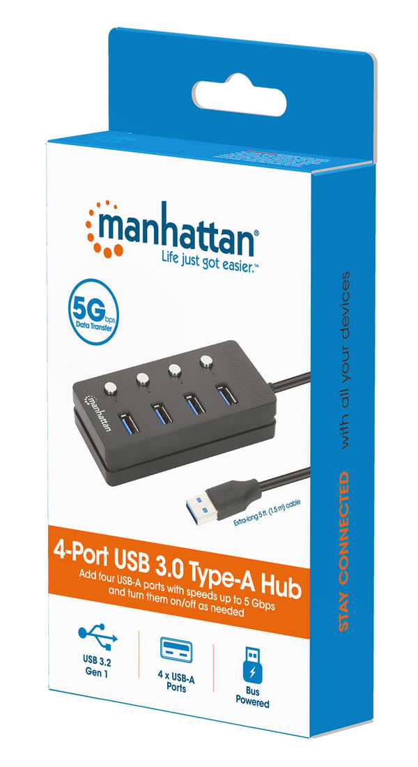 Manhattan 180887 dockningsstationer för bärbara datorer USB 3.2 Gen 1 (3.1 Gen 1) Type-A Svart