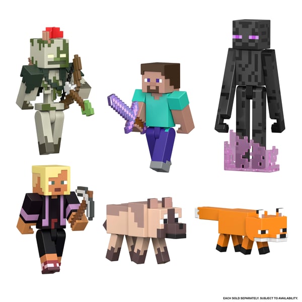 Minecraft -set med Steve-actionfigur och tillbehör, samlarleksak i skala 8 cm med byggdel