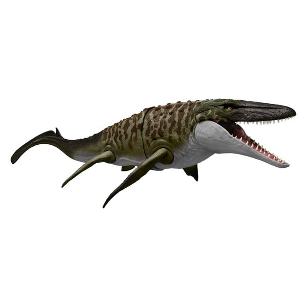 Jurassic World Rebirth Bite 'N Blast Mosasaurus-actionfigur og mini-dilophosaurus, dinosaurlegetøj
