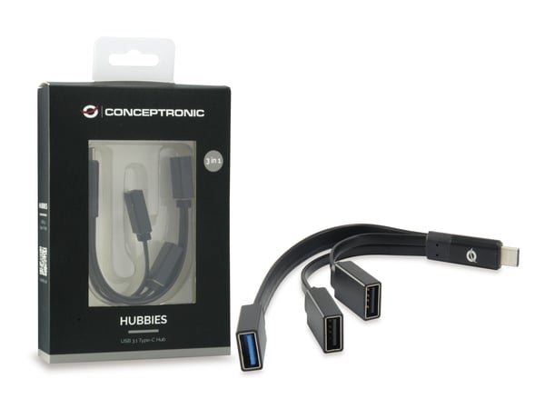 Conceptronic HUBBIES01B gränssnittshubbar USB 3.2 Gen 2 (3.1 Gen 2) Type-C 5000 Mbit/s Svart