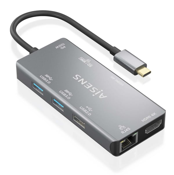 AISENS ASUC-9P018-GR kannettavien tietokoneiden telakka ja porttitoistin Langallinen USB 3.2 Gen 1 (3.1 Gen 1) Type-C Harmaa