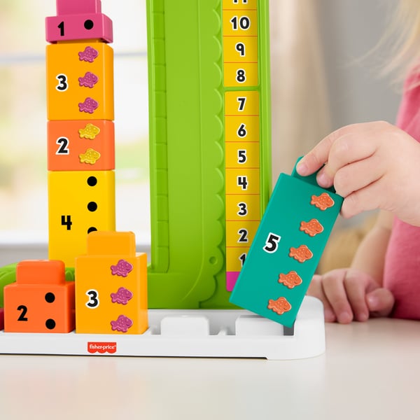 Fisher-Price Adding Alligator ‑oppimislelu leikki-ikäisille, kymmenen pinottavaa palikkaa