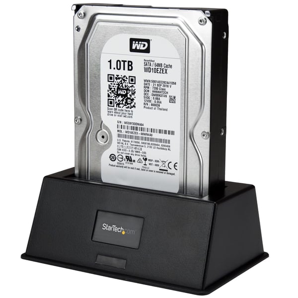 StarTech.com Dockningsstation för USB 3.0- till SATA-hårddiskar med ett enda fack, USB 3.0-hårddiskdockning (5 Gbps), extern 2,5/3,5 tums SATA I/II/III-hårddiskar/SSD-dockningsstation, hårddiskfack med toppladdning