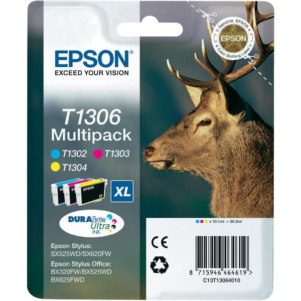 Epson Stag Multipakke, 3 farver T1306 DURABrite Ultra Ink Epson Stag Multipakke, 3 farver T1306 DURABrite Ultra Ink
