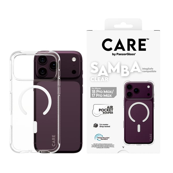 PanzerGlass CARE™ by ® Samba Case Transparent m. Hvid MagSafe iPhone 2026 Pro Max | 17 Pro Max