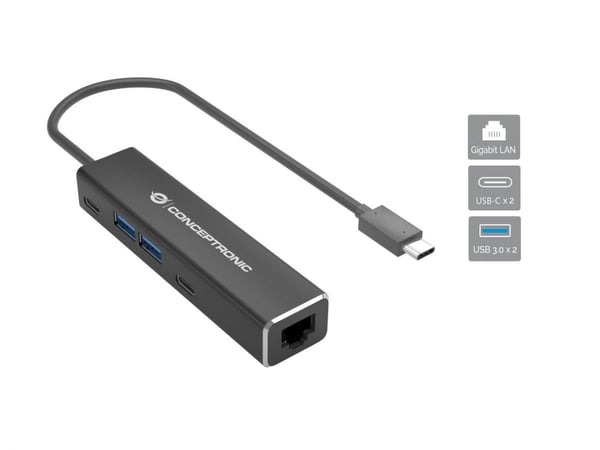 Conceptronic ABBY13B kannettavien tietokoneiden telakka ja porttitoistin Langallinen USB 3.2 Gen 1 (3.1 Gen 1) Type-C Harmaa