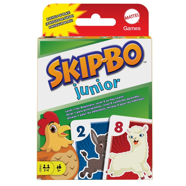 Mattel Games Skip-Bo Junior, kortspel med 112 kort och två spelnivåer för barn som är 5 år och äldre