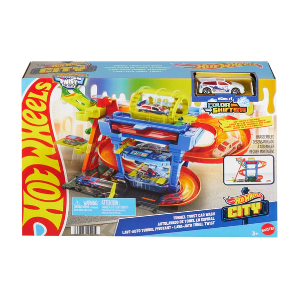 Hot Wheels City Tunnel Twist-bilvask og Color Shifters-køretøj i størrelsesforholdet 1:64