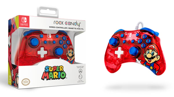PDP Rock Candy: Mario Punch Rød, Gennemsigtig USB Gamepad Analog/digital Nintendo Switch, Nintendo Switch Lite, Nintendo Switch OLED