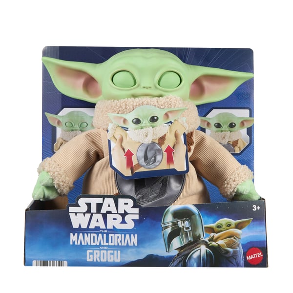 Star Wars The Mandalorian & Grogu -elokuvan Pick-Me-Up Grogu -pehmohahmo, kirjottu kuvio ja vinyylipää