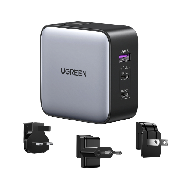 Ugreen 65W Nexode GaN Kuulokkeet, Matkapuhelin, Kannettava tietokone, Älykello, Tabletti Harmaa USB Pikalataus Sisätila