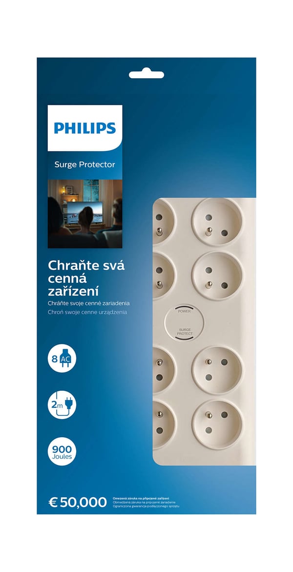 Philips SPN7080WA/60 overspændingsbeskytter Hvid 8 AC stikkontakt(er) 2 m