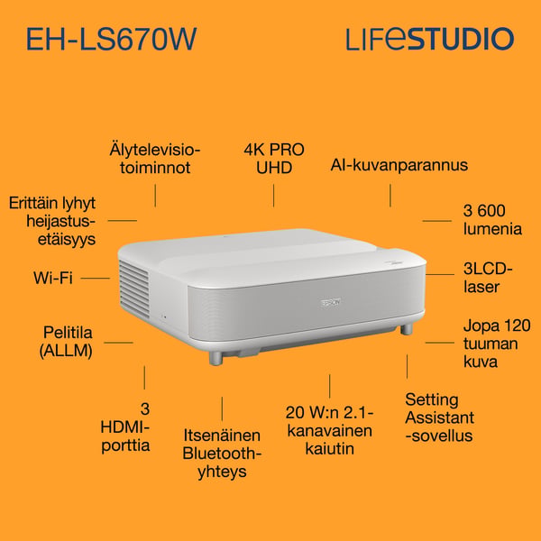 Epson Lifestudio Grand EH-LS670W – timantinvalkoinen