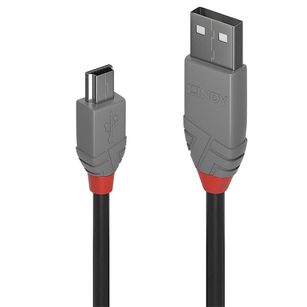 Lindy 36723 USB-kabel USB 2.0 2 m USB A Mini-USB B 0,48 Gbit/sek. Sort, Grå