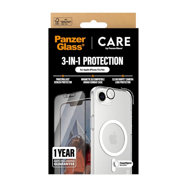 PanzerGlass ® | CARE™ by ® 3-in-1 Bundle iPhone 17e | 16e Kirkas näytönsuoja Apple 1 kpl