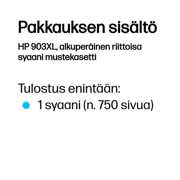 HP 903XL, alkuperäinen riittoisa syaani mustekasetti